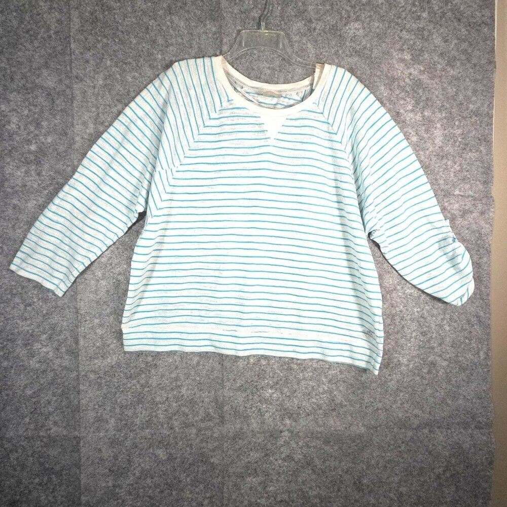 Calvin Klein Women's Knit Top Crew Neck  Long Sleeve Pullover White Blue Size 1X